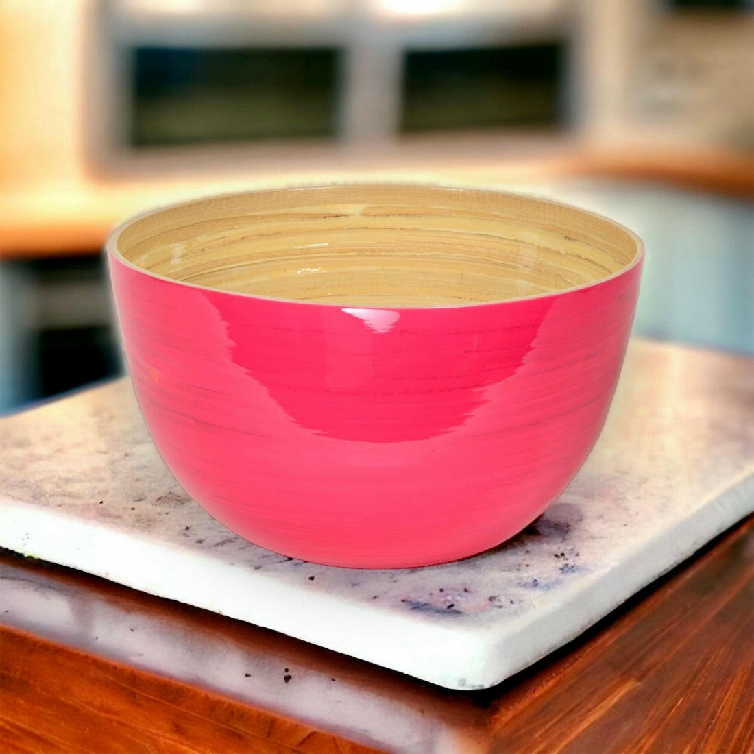 bambusschale, bambus schüssel, salat schüssel, fuchsia, 30 cm durchmesser, 18
