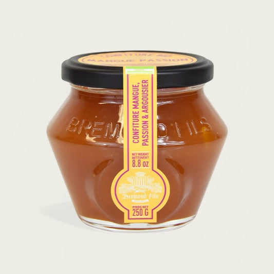 Bio-Mango-, Passionsfrucht- & Sanddorn-Konfitüre im edlen 250 g Glas von 1830 – fruchtig-exotischer Genuss für Feinschmecker.