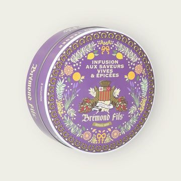 Metalldose mit Bio-Kräutertee von Brémond Fils – intensive & würzige Aromen mit grünem Maté, süßer Minze, Zitronengras, Ingwer & Olivenblättern.