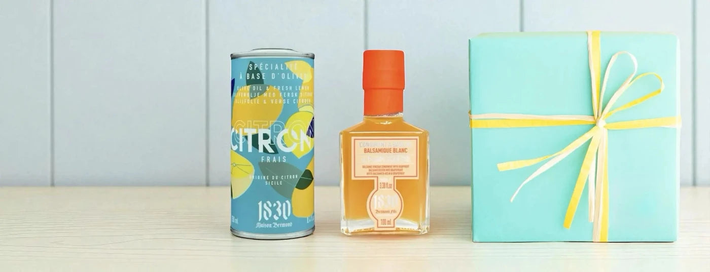 Geschenkset mit Olivenöl Zitrone und weißem Balsamico – Feinkost Geschenkideen online kaufen bei Maison Bremond 1830
