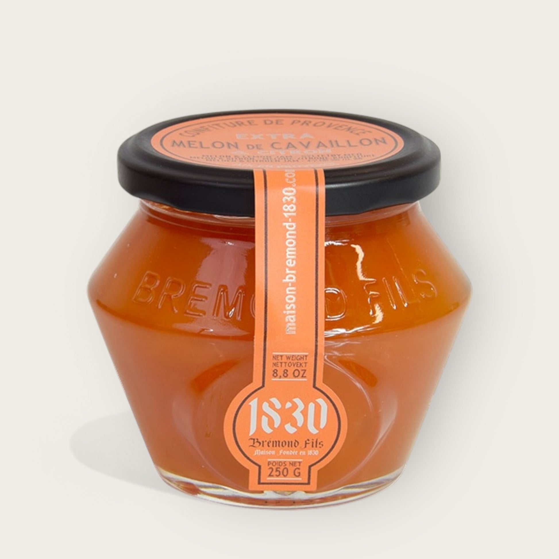 Glas mit Melonen-Zitronen-Konfitüre von Maison Brémond 1830