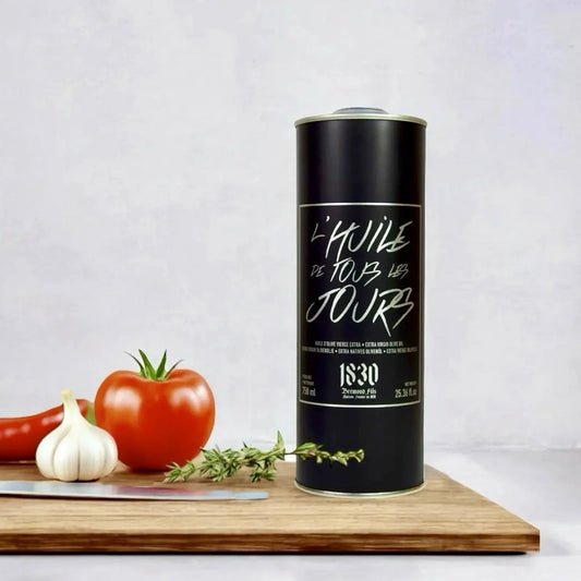 Maison Brémond 1830 Testsieger Olivenöl zum Braten, Kochen & Backen in einer stilvollen schwarzen 750 ml Dose, perfekt für die Küche.