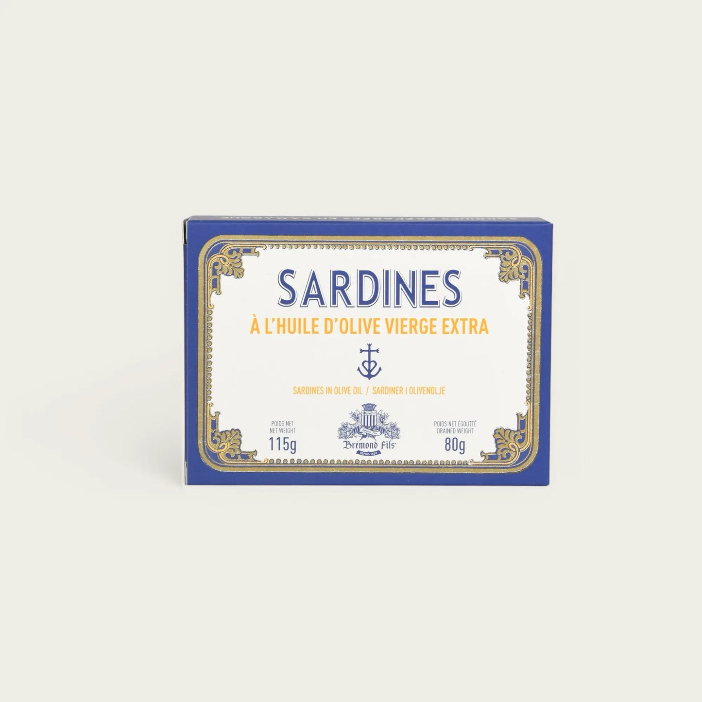 Sardinen in extra natives Olivenöl – in edler Dose von Maison Brémond. Hochwertige, handverarbeitete Sardinen, eingelegt in feinstem Olivenöl für ein authentisches Geschmackserlebnis.