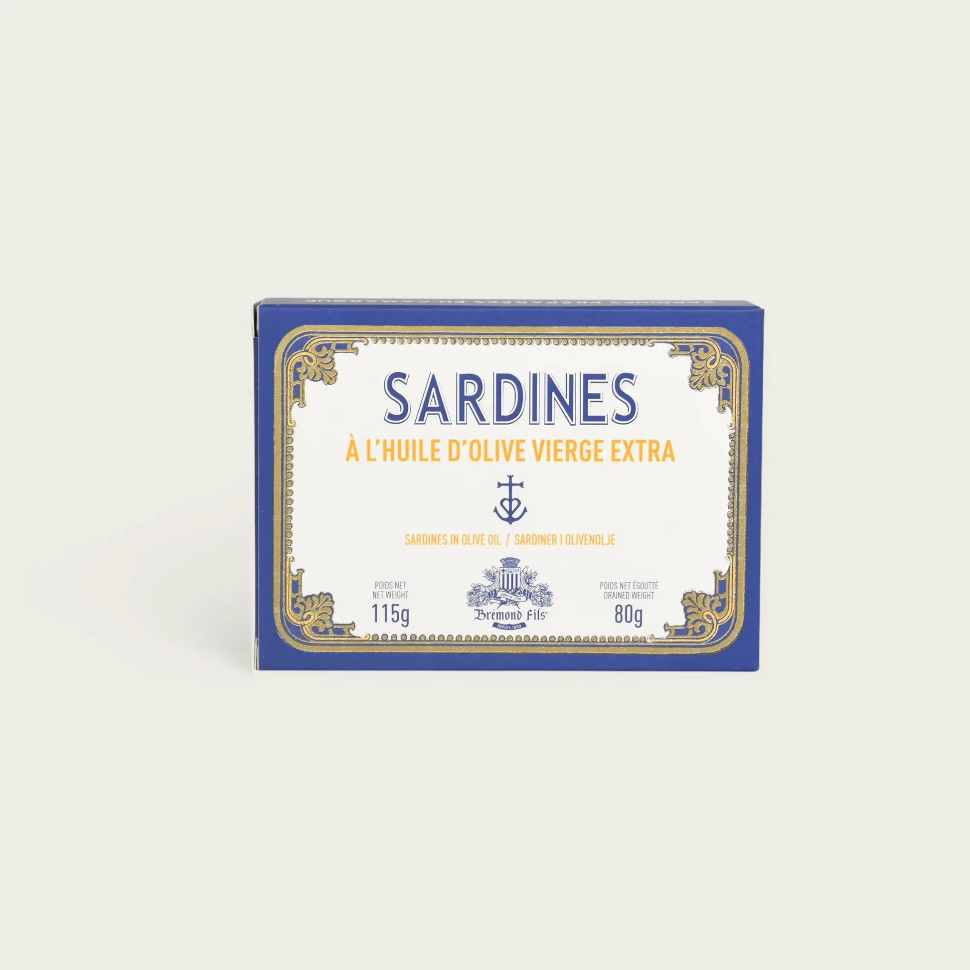 Sardinen in extra natives Olivenöl – in edler Dose von Maison Brémond. Hochwertige, handverarbeitete Sardinen, eingelegt in feinstem Olivenöl für ein authentisches Geschmackserlebnis.