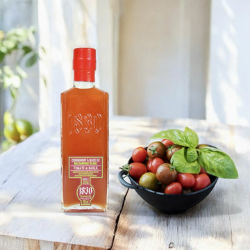 omate-Basilikum-Essig 250 ml – Mediterraner Essiggenuss mit fruchtiger Tomate und frischem Basilikum. Ideal für Salate, Gemüse und Marinaden.