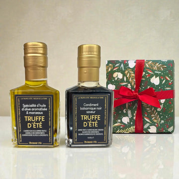 Sommertrüffel Geschenkset mit Trüffel-Olivenöl und Trüffel-Balsamico in dekorativer Geschenkverpackung