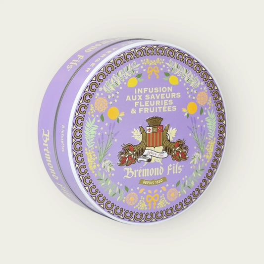 Metalldose mit Bio-Kräutertee von Brémond Fils – blumige und fruchtige Aromen mit grünem Rooibos, Lavendel und Aprikose