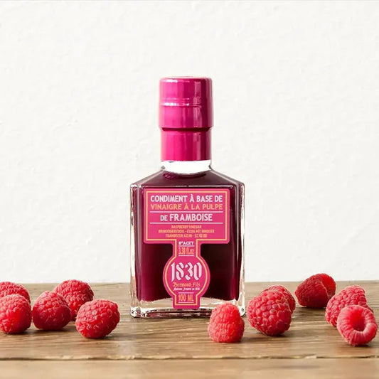 Maison Brémond 1830 Himbeeressig mit Himbeerpüree 8 % Säure – französische Feinkost mit frischen Himbeeren