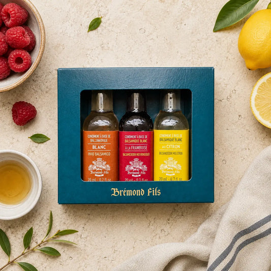 Essig Geschenkset Test the Best mit weißem Balsamico, Himbeer- und Zitronenessig – 3 x 20 ml

