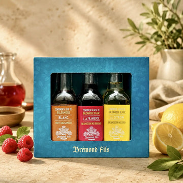 Bremond Fils Essig Probierset mit weißem Balsamico, Himbeere und Zitrone – 3 x 20 ml Geschenkset
