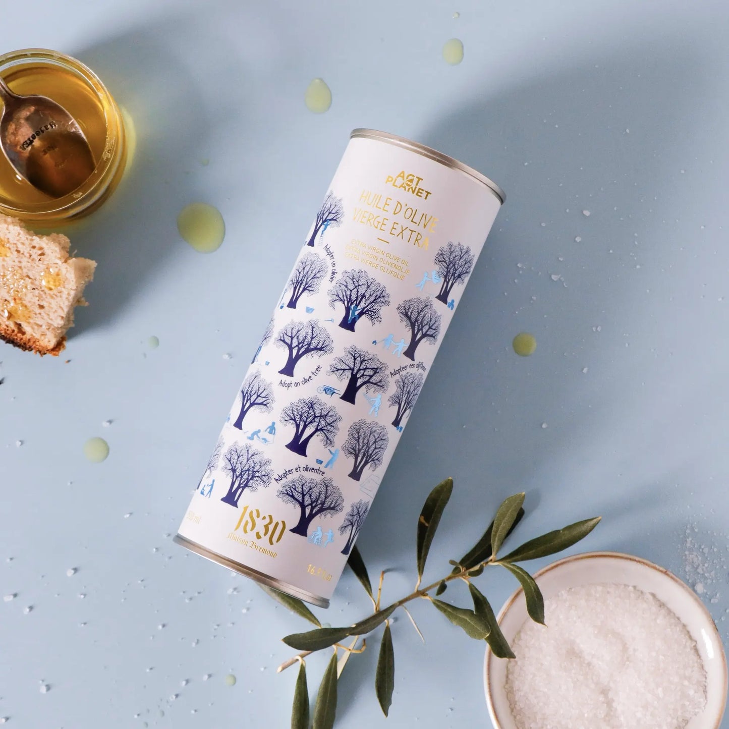  Save Nature Olivenöl aus Spanien – Maison Brémond 1830 Dose mit Olivenzweig, Brot 