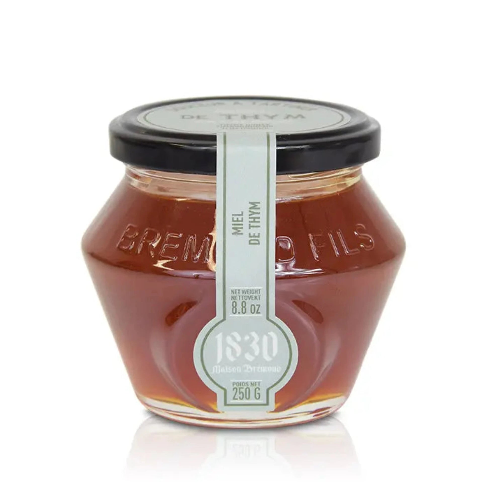 Ein Glas Thymianhonig, 250 g – aromatischer, würziger Honig mit natürlicher Süße und intensiven Aromen aus mediterranen Regionen.
