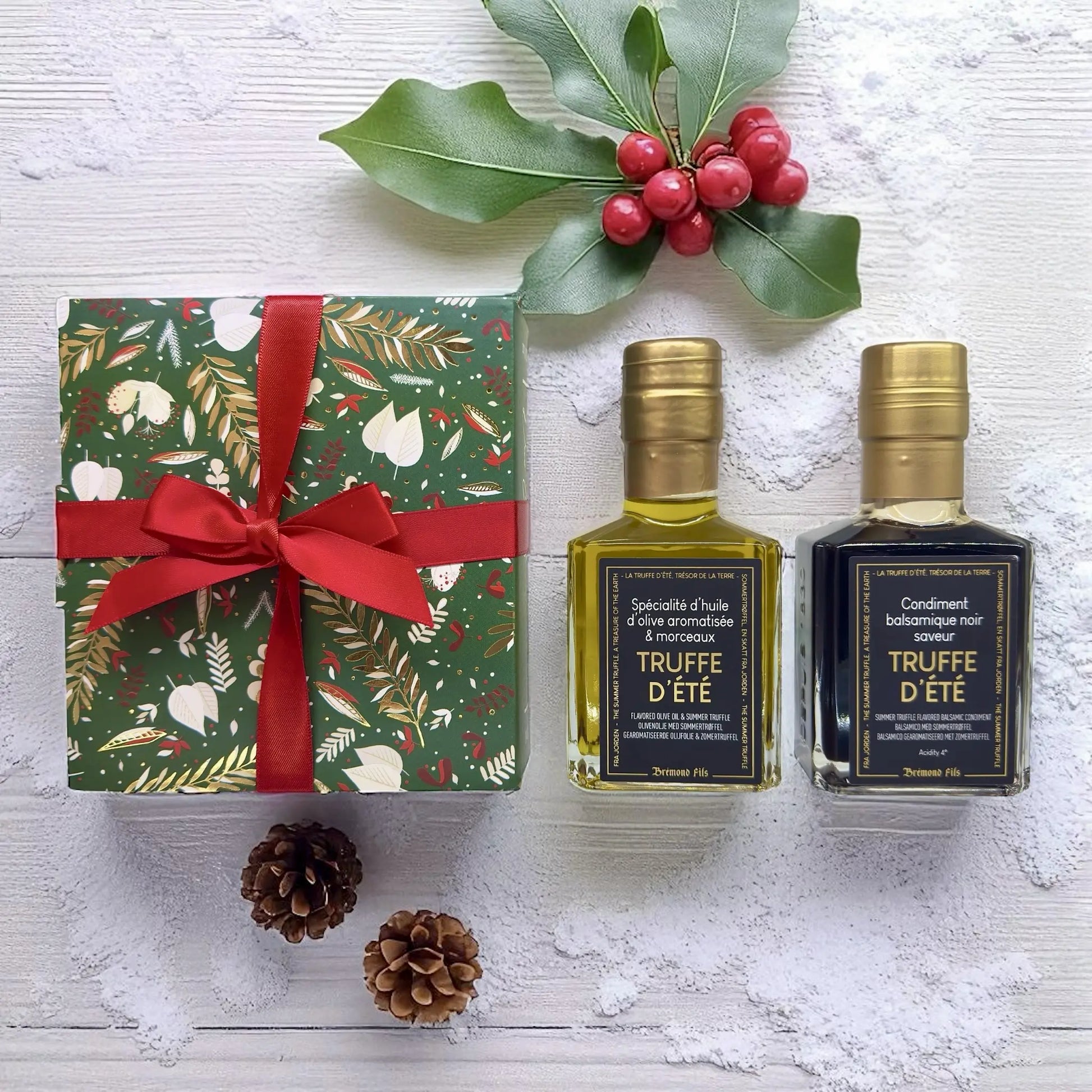 rüffel Geschenk Set mit Olivenöl und Balsamico von Maison Brémond 1830, edel verpackt mit Weihnachtsbox und roter Schleife – Feinkost Geschenkidee.