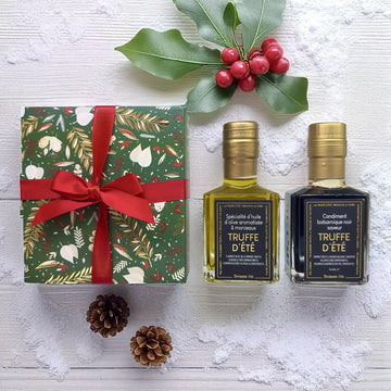 rüffel Geschenk Set mit Olivenöl und Balsamico von Maison Brémond 1830, edel verpackt mit Weihnachtsbox und roter Schleife – Feinkost Geschenkidee.
